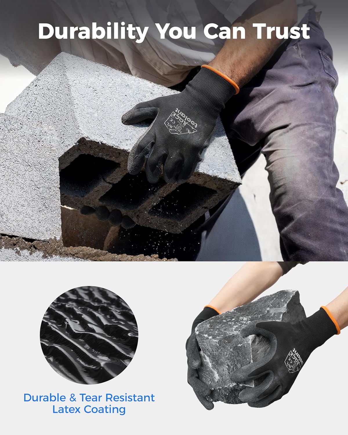 toolant Crinkle Latex Work Gloves Bulk, Rubber Coated Safety Work Gloves for Men and Women, 12 Pairs for Construction, Gardening, Warehouse (Gray, Small)