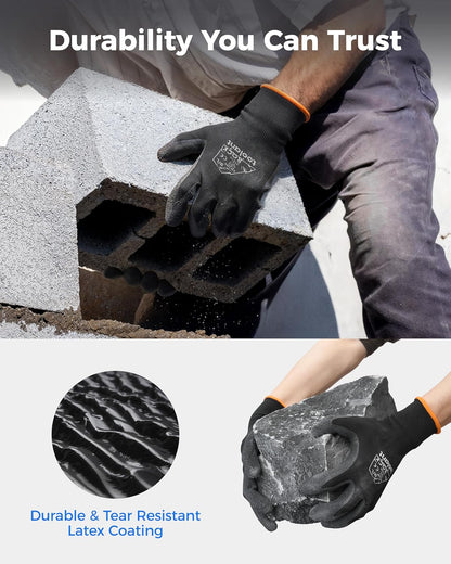 toolant Crinkle Latex Work Gloves Bulk, Rubber Coated Safety Work Gloves for Men and Women, 120 Pairs for Construction, Gardening, Warehouse (Gray, Medium)