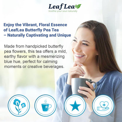 LeafLea 40 Butterfly Pea Flower Tea Bags, Herbal Flower Tea for Relaxation, Mocktails, and Natural Food Coloring, Caffeine-Free, Sugar-Free, Non-GMO