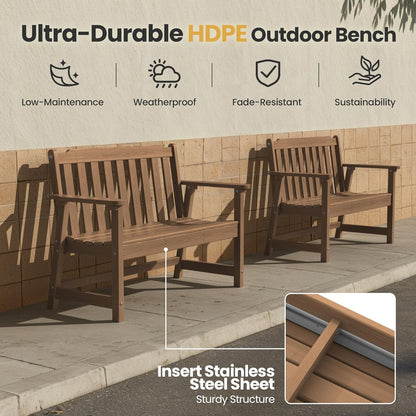Ciokea 46" Heavy Duty Outdoor Bench Set of 2, HDPE Weatherproof Garden Bench, 2-Person Memorial Benches with 660 Lbs, Waterproof Patio Porch Benches for Outside Business Deck Office Backyard, Teak