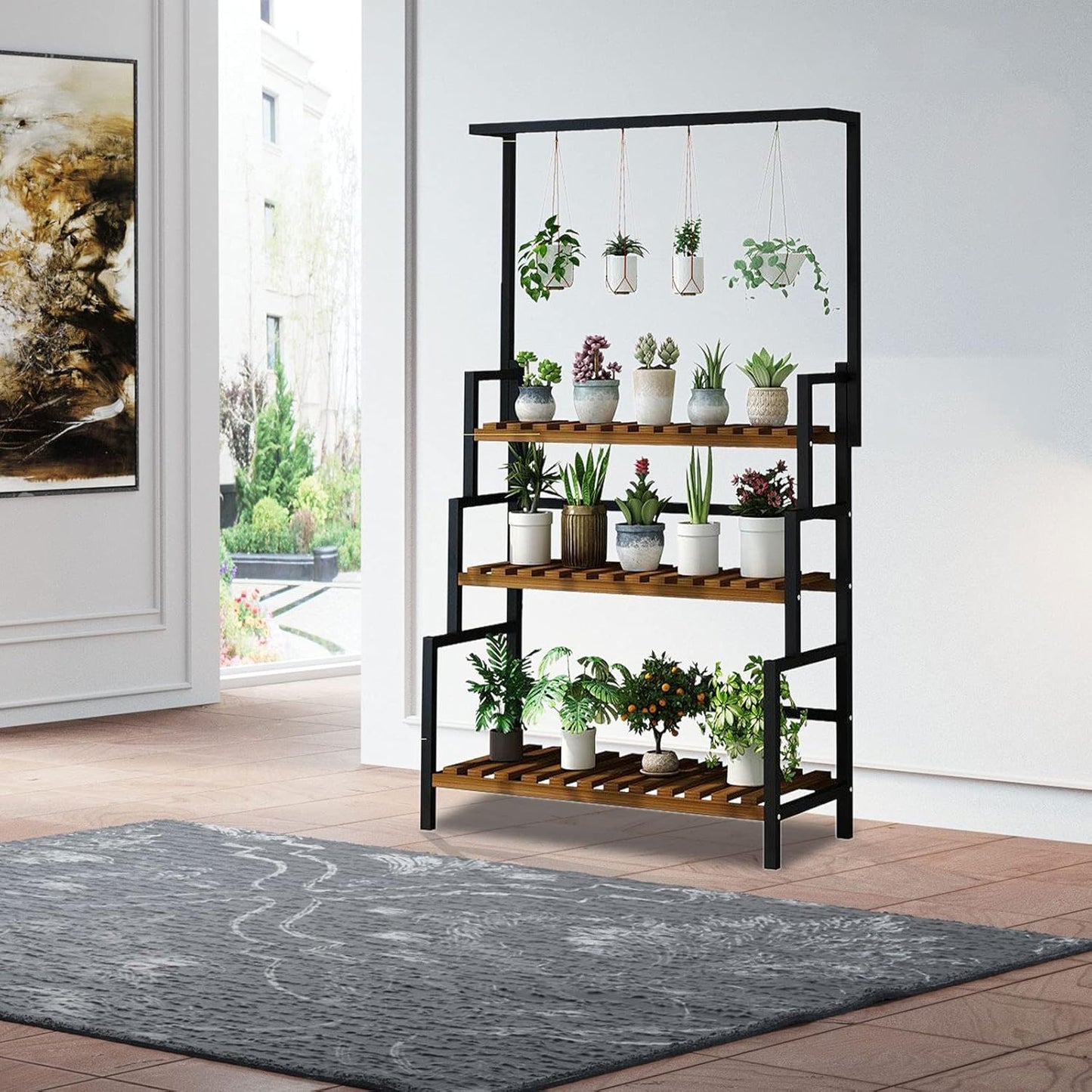 3-Tier Hanging Plant Stand Planter Shelves Flower Pot Organizer Rack Outdoor Indoor Display Shelving Plants Shelf Unit Holder for Terrace Garden Corner Balcony, Living Room Storage