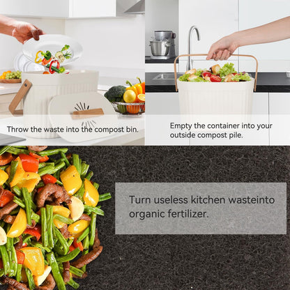Odorless Counter Top Compost Bucket with Lid - Yatmung Small Kitchen Compost Bin Countertop - Narrow Sustainable Bamboo Composting Pail - Indoor Composter - Slim Food Waste Bin for Kitchen - Cream -