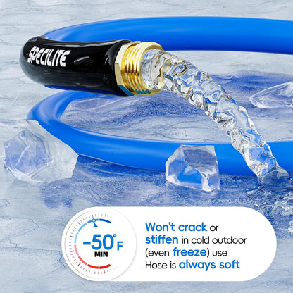 Hot/Cold Garden Water Hose 75 ftx 3/4 in, -50℉ To 190℉, Heavy Duty, Flexible, Burst 605 Psi, Lightweigh, Upgraded Rubber Pipe with 3/4" Brass Fittings For Backyard, Outdoor, Farm, Blue