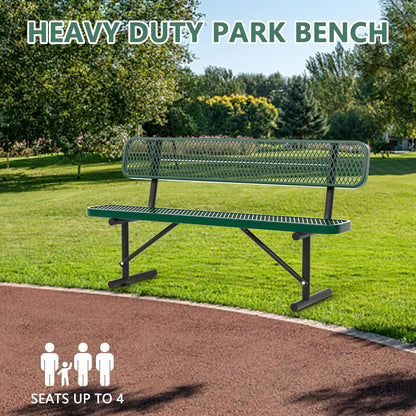 6FT Benches for Outside, Heavy-Duty Green Outdoor Garden Bench with Back, Metal Park Bench, Commercial-Grade Seating,Industrial Bench Patio Bench Furniture for Beach Yard School Shopping Centers