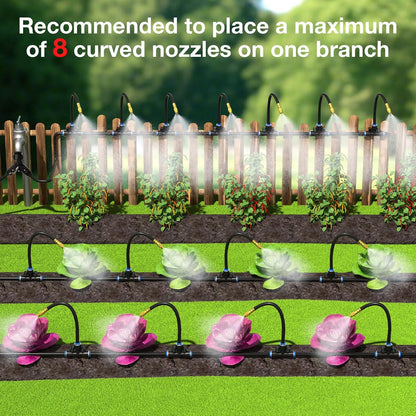 Mixc 100Ft 1/4" Drip Irrigation System,2025-Upgrade Garden Irrigation Kit with 16pcs Adjustable Copper Nozzles,Automatic Atomizing Watering System for Outdoor,Raised Bed,Potted Plant,Lawn,Greenhouse