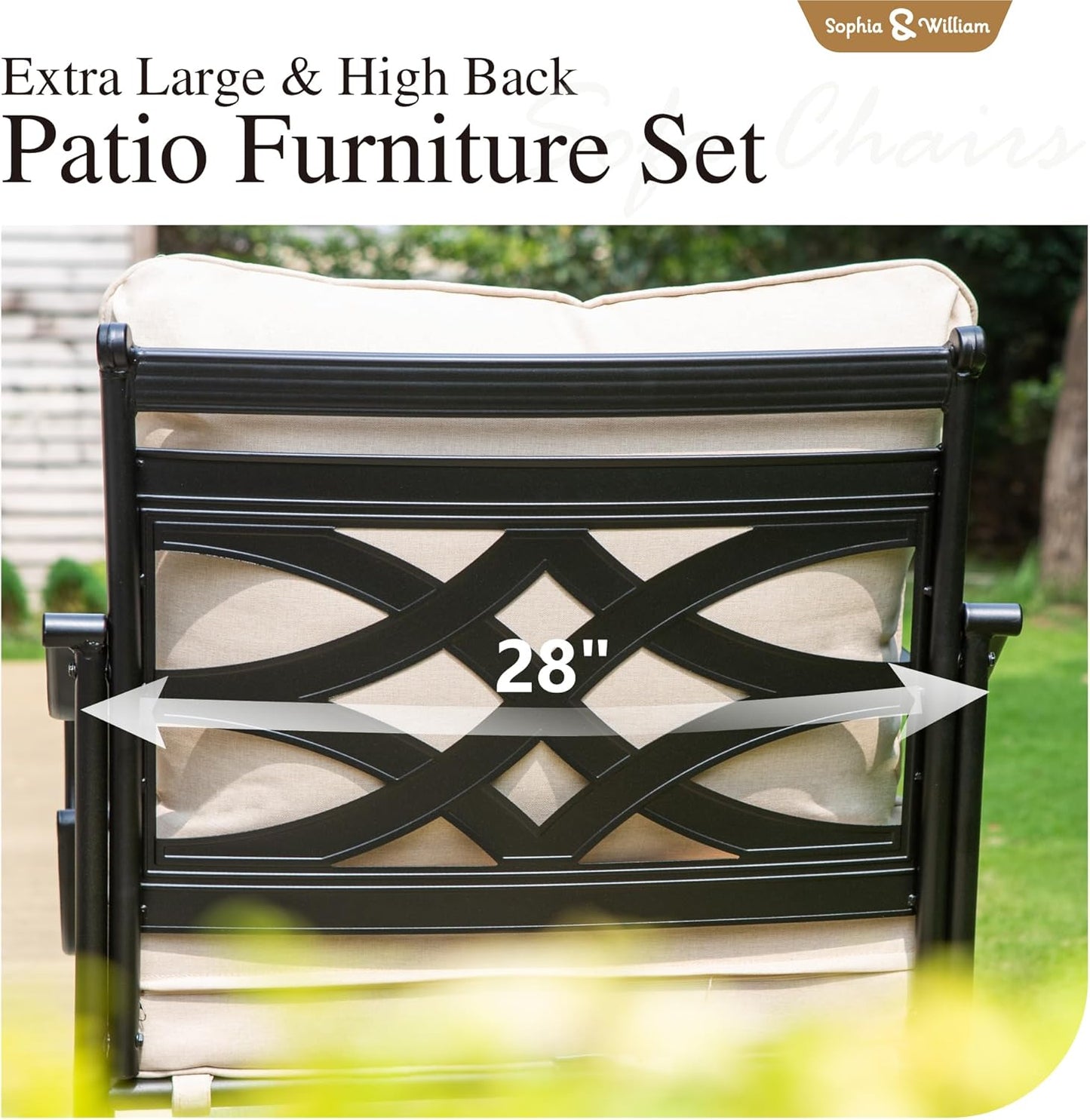 Sophia & William Extra Large & High Back Patio Furniture Set Metal Modern Outdoor Conversation Sets with Sofa Chairs
