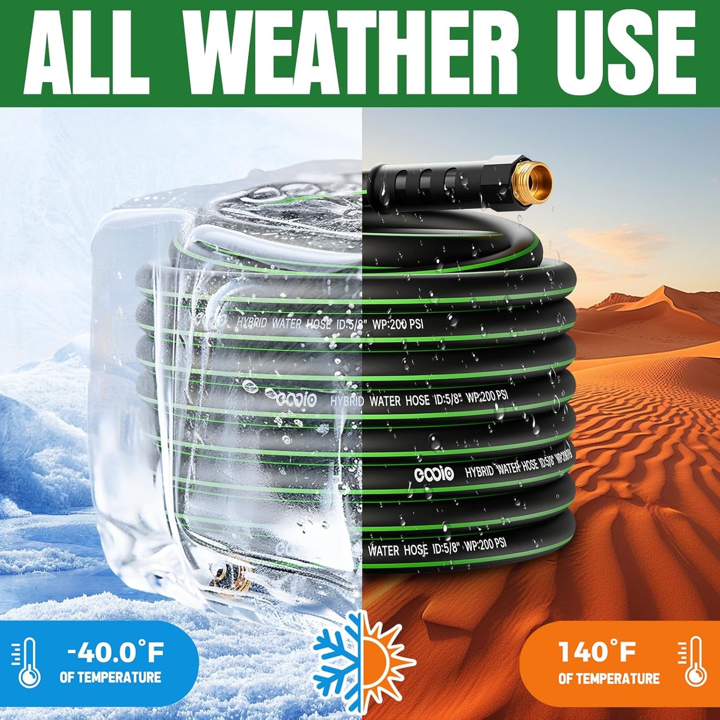 Heavy Duty Garden Hose 75ft, NON-EXPANDABLE Flexible Water Hose, Kink Resistant Lightweight Hybrid Hose, Leakproof Hose Male to Female Fittings