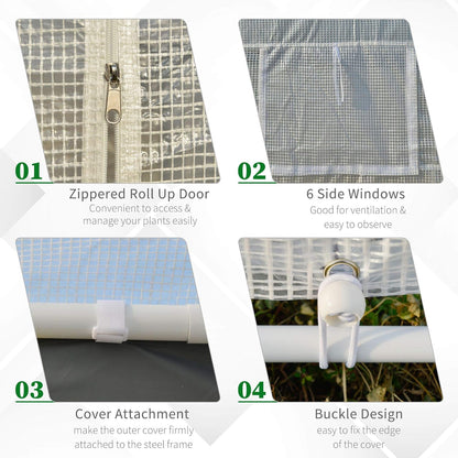 Outsunny 20' x 10' x 9' Walk-in Greenhouse, Outdoor Garden Warm Hot House with 6 Roll-up Windows, 2 Zippered Doors and Weather Cover, White