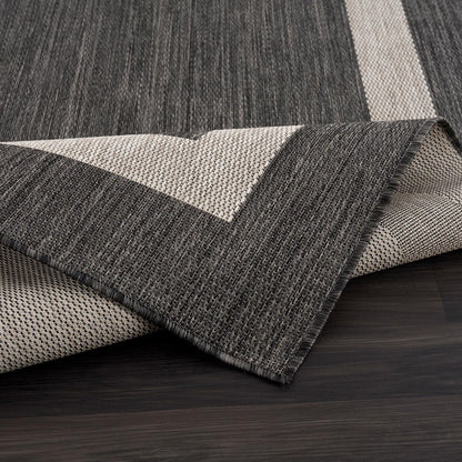 CAMILSON Outdoor Rug 6x9,Modern Outside Rugs for Patios Porches Waterproof Durable Washable Non-Shedding, Easy-to-Clean Indoor Outdoor Area Carpet (6 x 9, Bordered - Dark Gray/Light Gray)