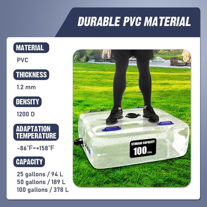 Water Storage Bladder, 50 Gallon Portable Water Tank, Transparent and Foldable with 4 Types of Interface Accessories, Suitable for Gardens, Emergency Situations,
