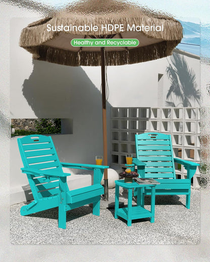 Adirondack Chairs Set of 4, Outdoor Fire Pit Chairs, HDPE All-Weather Adirondack Chairs with Cup Holder, Lawn Chair for Deck, Patio, Garden (Lakeblue)