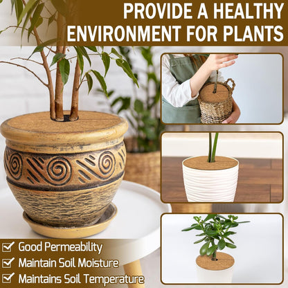 ZeeDix 3 Pack 12 Inch Coconut Fiber Mulch Ring, 100% Natural Coco Coir Tree Ring Mulch Mat Plant Protector Mat, Coconut Coir Discs Plant Pot Soil Cover for Indoor Outdoor Plants, Garden Decoration