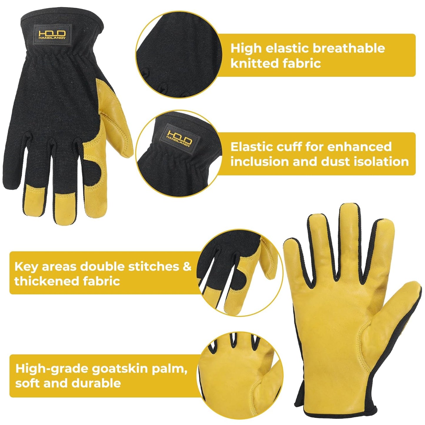 HLDD HANDLANDY Mens Leather Gardening Gloves, Utility Work Gloves for Gardening, Yardwork, Construction, Mechanics