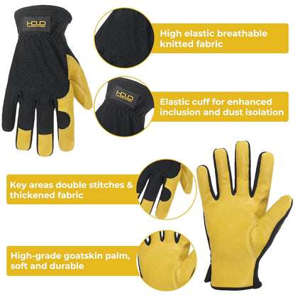 HLDD HANDLANDY Mens Leather Gardening Gloves, Utility Work Gloves for Gardening, Yardwork, Construction, Mechanics