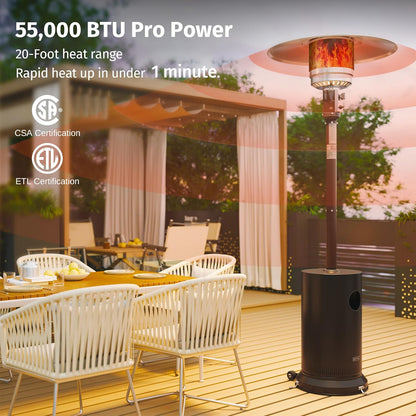 EAST OAK 55,000 BTU Propane Patio Heater with Round Table & Stainless Steel Burner, Outdoor Heater with Wheels, Ideal For Large Patios, Gardens, Outdoor Events, and Commercial Use, Bronze