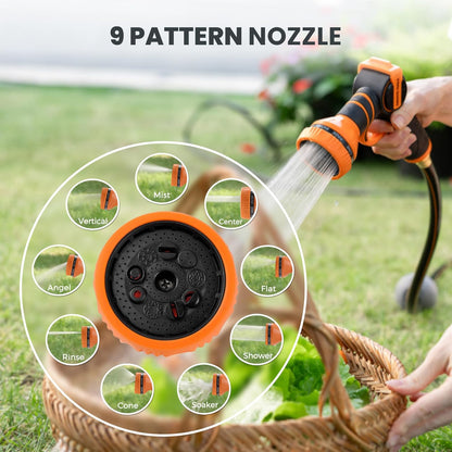 Giraffe Tools Retractable Hose Reel 5/8" x 90 ft Wall Mounted Garden Hose Reel Heavy Duty, Automatic Rewind, 180 Deg Swivel, Any Length Lock, 9 Pattern Nozzle, 90 ft, Dark Grey