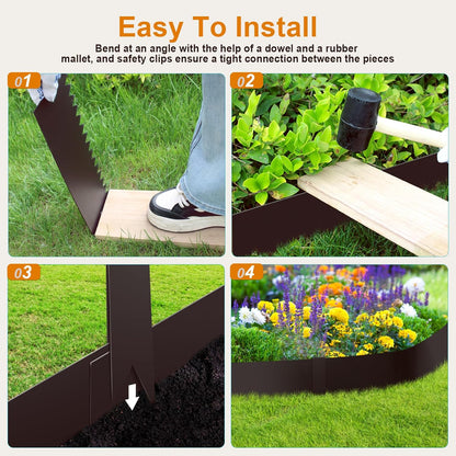 40" L x 8" H Metal Landscape Edging, Heavy Duty Galvanized Steel Garden Edging,6 Pack Steel Landscape Edging with Clips for Lawn, Flower Bed, Yard (Brown)