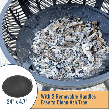 35 Inch Wood Burning Fire Pit with BBQ Grill, Heavy Duty Fire Pits Ball for Outside with Spark Screen & Removable Ash Pan, Outdoor firepit & Fireplace for Bonfire in Garden, Yard