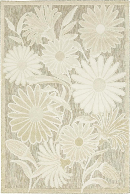 Nourison Aloha Ivory Sage 2'8" x 4' Area Rug - Easy Clean, Non Shedding, Bed Room, Living Room, Dining Room, Kitchen (3' x 4')