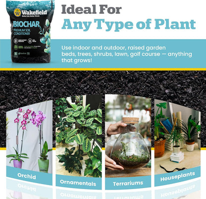 Wakefield Premium Organic Biochar Soil Amendment & Soil Conditioner – Certified Carbon-Negative Nutrient-Locking, Water-Efficient Bio Char for Plants & Lawns - Soil Amendments for Lawn - 1 CF