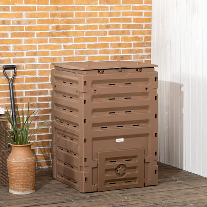 Compost Bin Outdoor 120 Gallon (450L) Garden Composter, BPA Free, with 80 Vents and 2 Sliding Doors, Lightweight Outdoor Compost Box for Garden, Kitchen, and Yard Waste, Brown