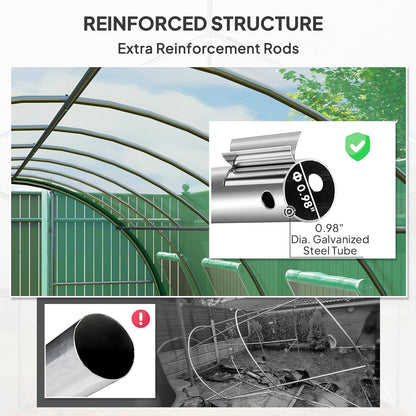 Outsunny 20' x 10' x 6.6' Walk-in Tunnel Greenhouse with Upgraded Structure, Outdoor Green House with 2 Hinged Doors, 8 Mesh Windows, Gardening Plant Warm House Tent, Green