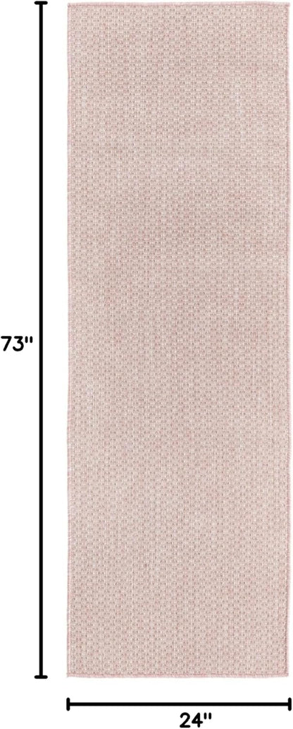 Unique Loom Collection Casual Transitional Solid Heathered Indoor/Outdoor Flatweave Area Rug (2' x 6' 1" Runner, Whisper Pink/Ivory)