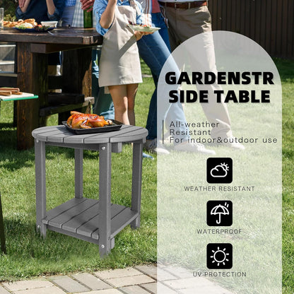 Adirondack Round Outdoor Side Table 2-Tier Storage Patio Side Table, HDPE End Tables for Backyard Pool Porch Garden Lawn (Grey)