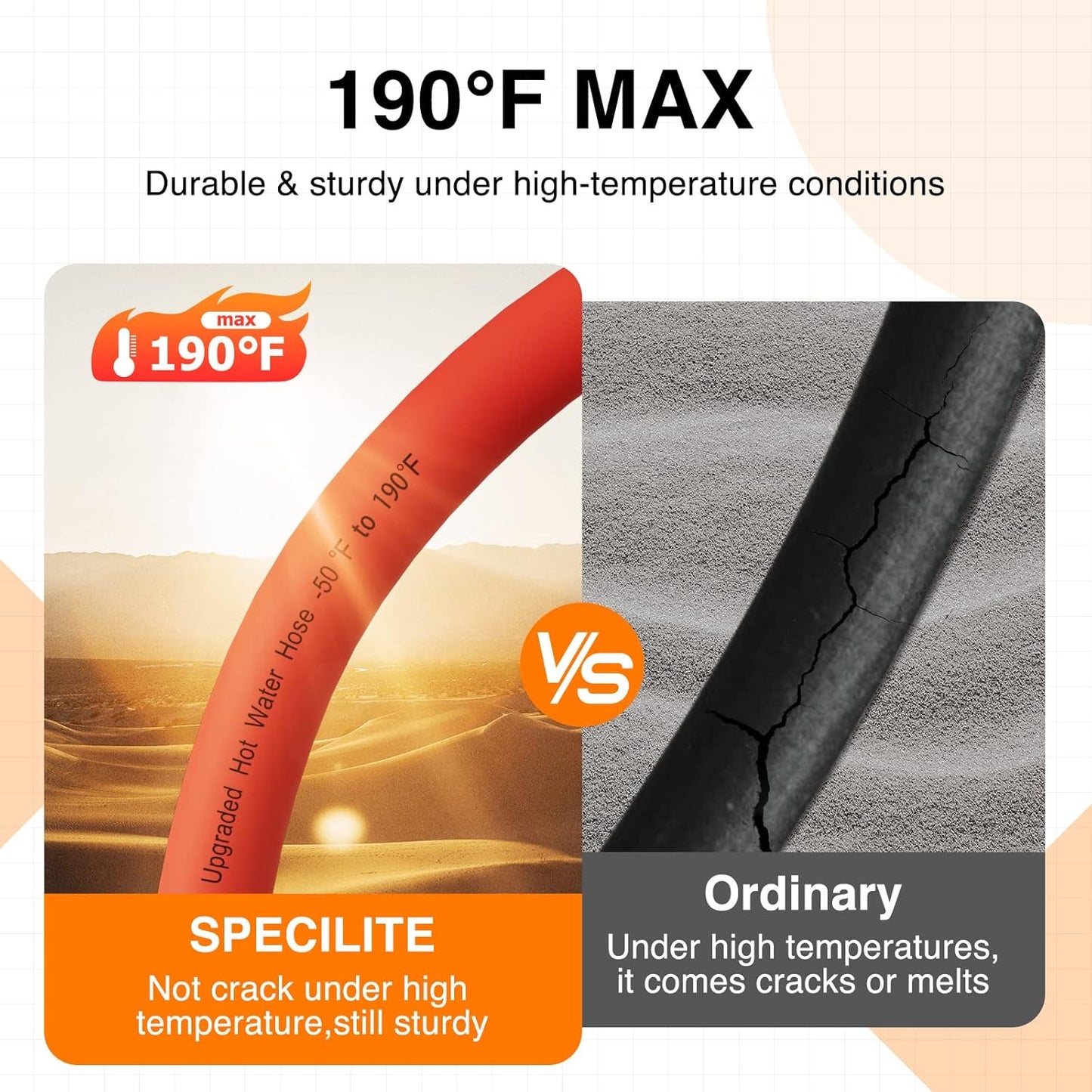 5/8" Hot/Cold Garden Water Hose 200 ft, -50℉-190℉,Flexible & Lightweight With 3/4" Brass Fittings for Yard, Outdoor, Farm, Red