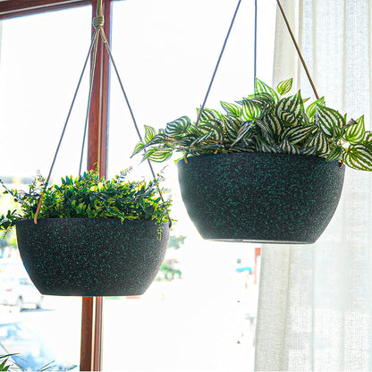 12 Inch 2 Pack Large Hanging Planters for Indoor Outdoor Plants, Plastic Hanging Basket Pots for House Plants Flowers, Black Speckles
