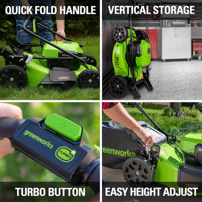Greenworks 48V (2x24V) 5-Piece Garden Tool Set: 20" Push Mower, 12" String Trimmer, 320CFM Leaf Blower, 12" Chainsaw, 22" Hedge Trimmer - 3 Batteries, 2 Chargers, 3-Year Warranty