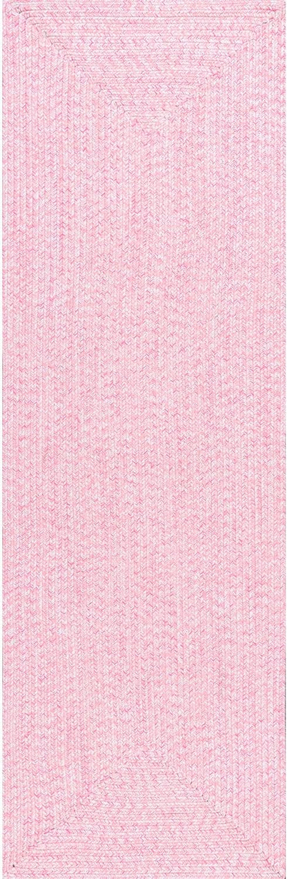 nuLOOM 2' x 8' Solid Hand Braided Indoor/Outdoor Area Rug, Pet-Friendly, High Traffic, Weather Resistant, for Patio, Balcony, Bedroom, Living, Dining Room, Wynn Pink