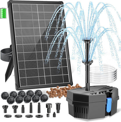 Biling Solar Pond Filter Fountain with Battery Backup 8W Solar Fountain Pump with 3600mAh Battery Filter Clean for Small Pond Water Feature Waterfall, Work Stable in Daytime