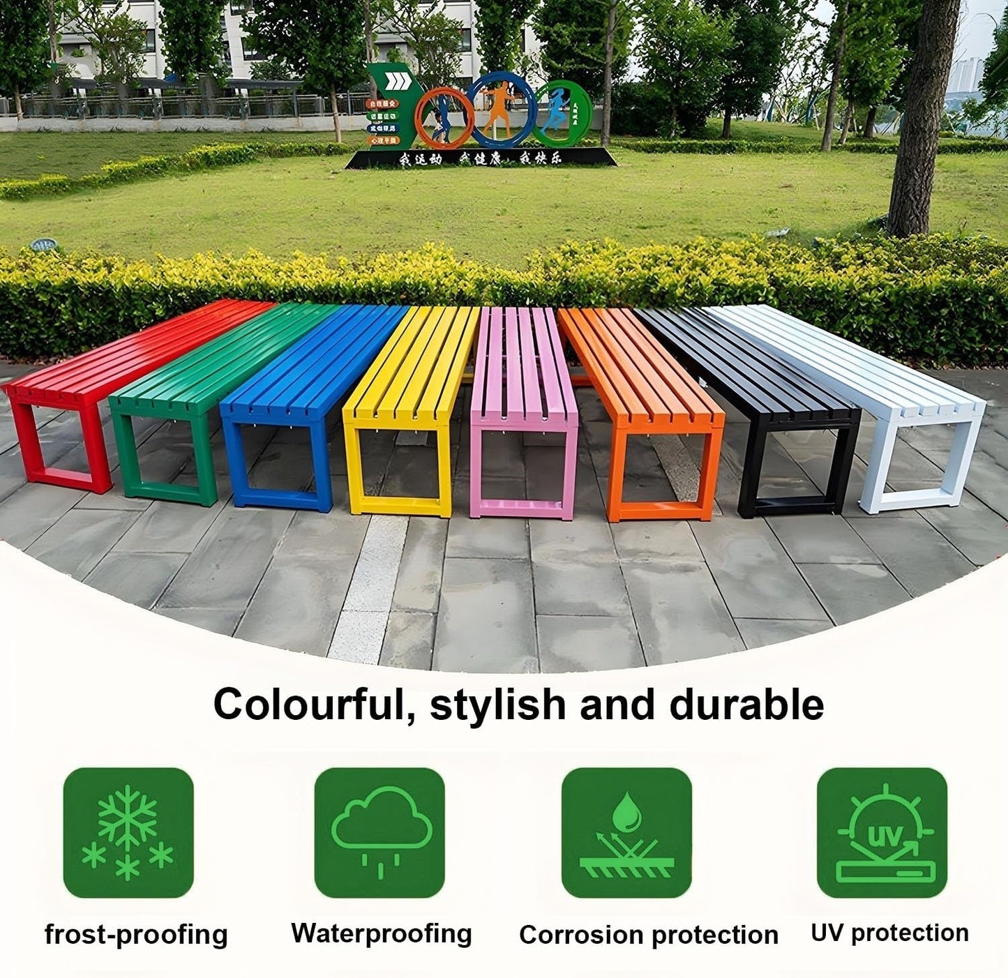 Weatherproof Metal Dining Bench, Outdoor Bench Backless Patio Bench 2-Person Farmhouse Bench Garden Bench for Kitchen, Living Room, Entryway(Blue,59in)