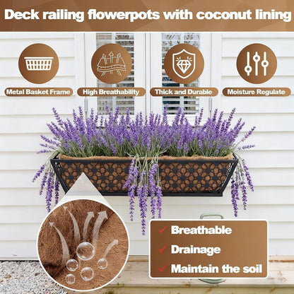 4 Pack 24 Inch Window Box Planters Outdoor,Deck Railing Planter Boxes with Coco Liner,Metal Hanging Window Flower Boxes for Balcony Fence Porch Garden Railing – Outdoor Window Flower Box