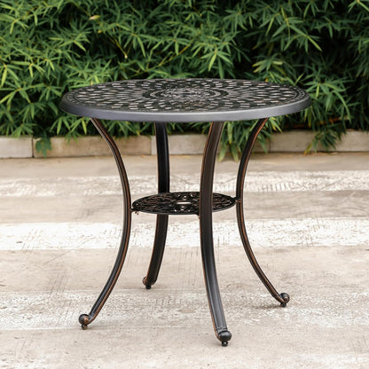 Outdoor Table Round Bistro Dining Table With Umbrella Hole for Lawn Garden, All Weather Metal Black Patio Table (31.5", Round), Bronze