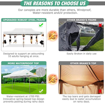 COBIZI 10x20 Pop Up Canopy Heavy Duty Without Sidewalls, Commercial Heavy Duty Pop Up Tent for Parties All Weather Waterproof and UV 50+ Wedding Tent with Roller Bag(Legs Upgraded),White