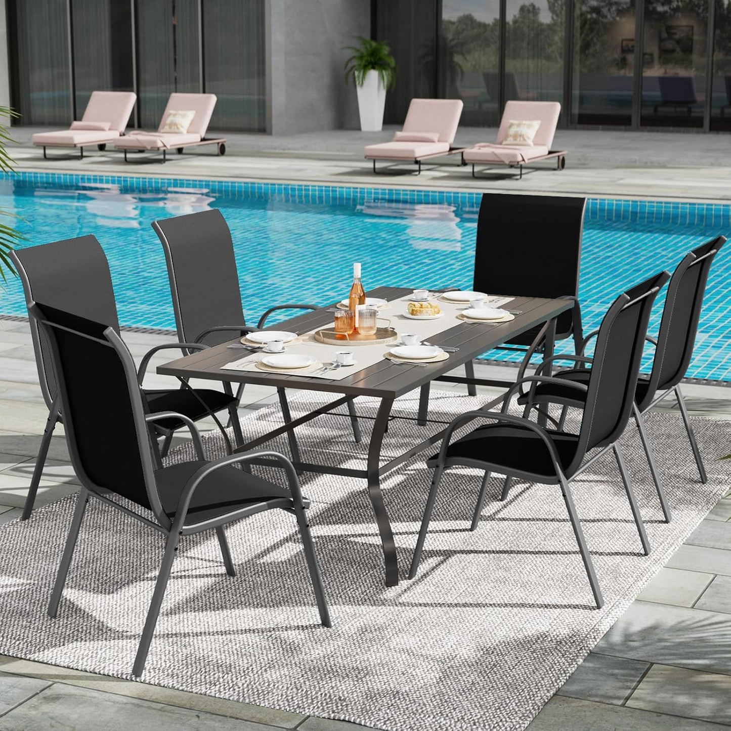 UDPATIO Patio Chairs Set of 6, Stackable Outdoor Dining Chairs with High Back, Breathable Textilene Fabric Outdoor Chair All Weather, 350LBS Capacity for Garden, Backyard (Black)