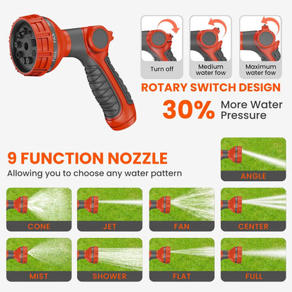 Upgraded Retractable Garden Hose 5/8 in x 115 ft Heavy Duty Wall-Mounted Hose Reel 180°Swivel Automatic Slow Return Any Length Lock 9 Pattern Nozzle UV Resistant (Black)