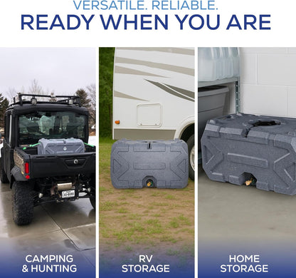 Exodus 35 Gallon Water Storage Tank by Rockwell Products | Emergency Water Storage Container | Stackable, BPA Free, Made in The USA (Granite)