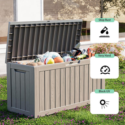 80 Gallon Outdoor Storage Box – Waterproof Deck Box for Garden & Patio,Light Brown