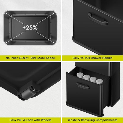EKO Vintage 50L / 13.2 Gallon Motion Sensor Trash Can, Dual Compartment 32L + 18L Stainless Steel Kitchen Garbage Bin, Touchless Automatic Waste & Recycling Bin with Lid for Home Office, Matte Black