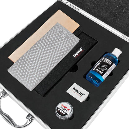 Trend Essential Diamond Sharpening Kit with 300/1000 Grit Bench Stone, Lapping Fluid, Leather Strop, Honing Paste, Cleaning Block & Sharpening Solutions Guide, DWS/KIT/H