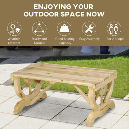 Outsunny 2-Person Wooden Garden Bench, Outdoor Wagon Wheel Porch Bench for Backyard Garden, Support 550 LBS, Rustic Country Style Patio Furniture, Natural Wood