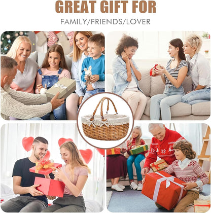 G GOOD GAIN Wicker Picnic Basket with Double Folding Handles,Willow Picnic Hamper,Natural Hand Woven Easter Basket,Easter Eggs and Candy Basket,Bath Toy and Kids Toy Storage,Gift Packing Basket.White