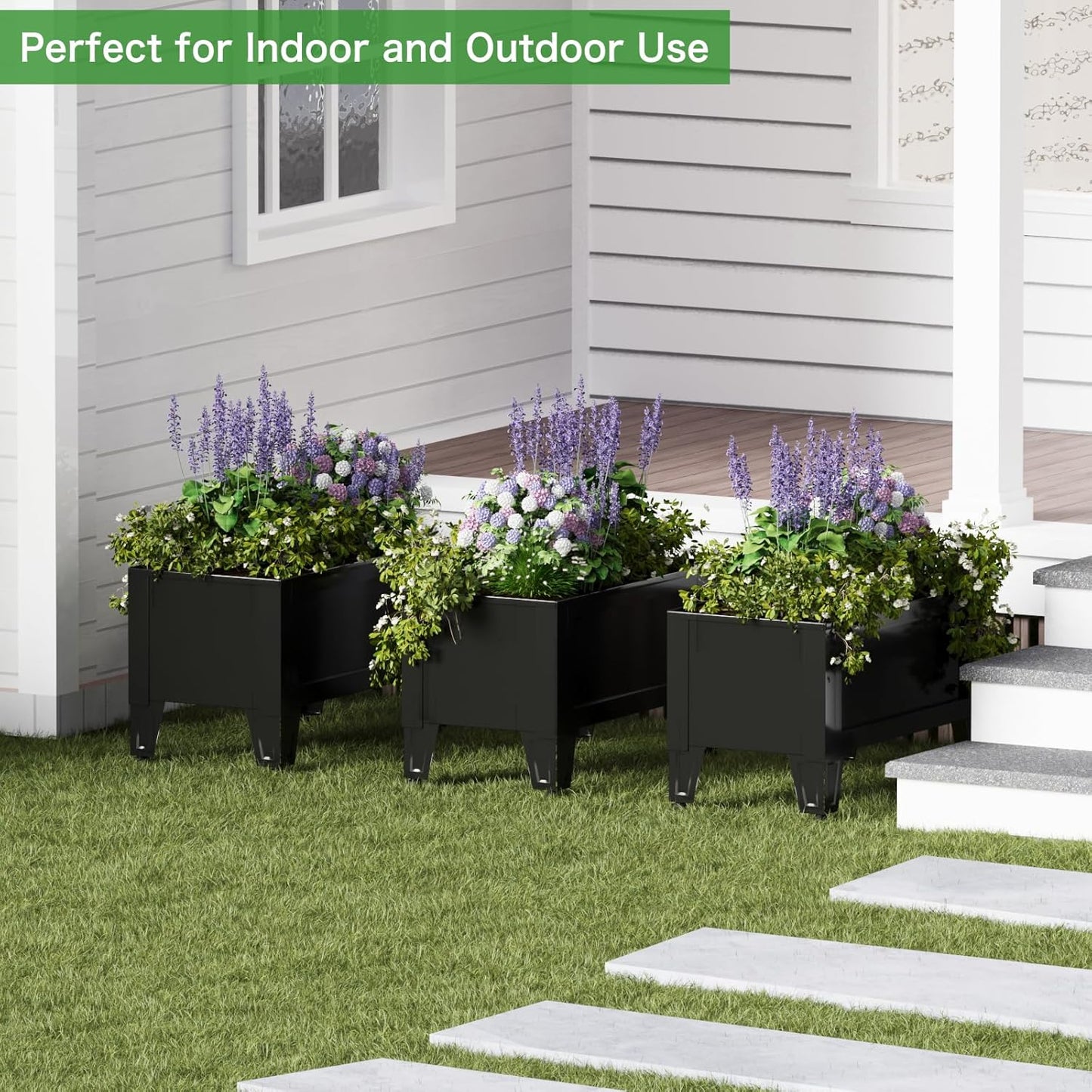 Raised Garden Bed with Low Profile Design Metal Planter Box for Growing Fresh Herbs Vegetables Flowers Succulents&Other Plants for Outdoor Backyard Patio Deck Balcony Black