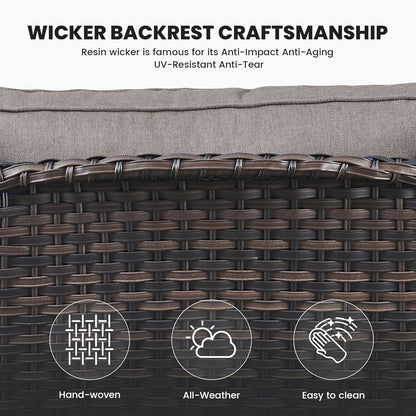 Outdoor Furniture 3-Seater Rattan Sofa Patio Wicker Sofa Couch Furniture Set with Washable 4” Grey Cushions