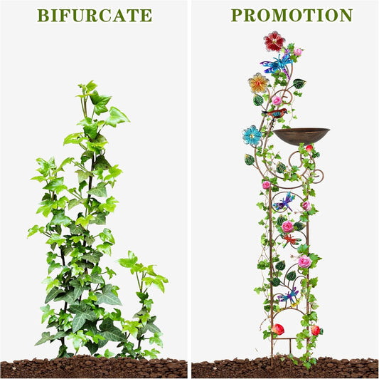 57” Bird Bath with Garden Trellis for Climbing Plants Outdoor, Small Decorative Metal Birdbath Bird Baths, Dragonfly (Dragonfly)