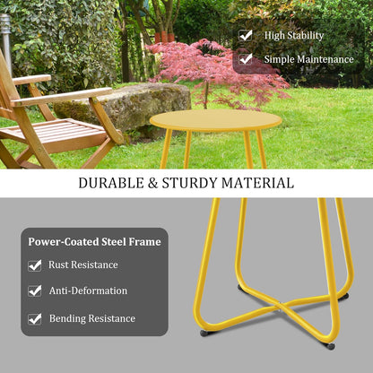 Patio Side Table Waterproof Round Metal Steel Weather Resistant Portable Outdoor and Indoor End Table for Garden Balcony Yard, Lemon Yellow