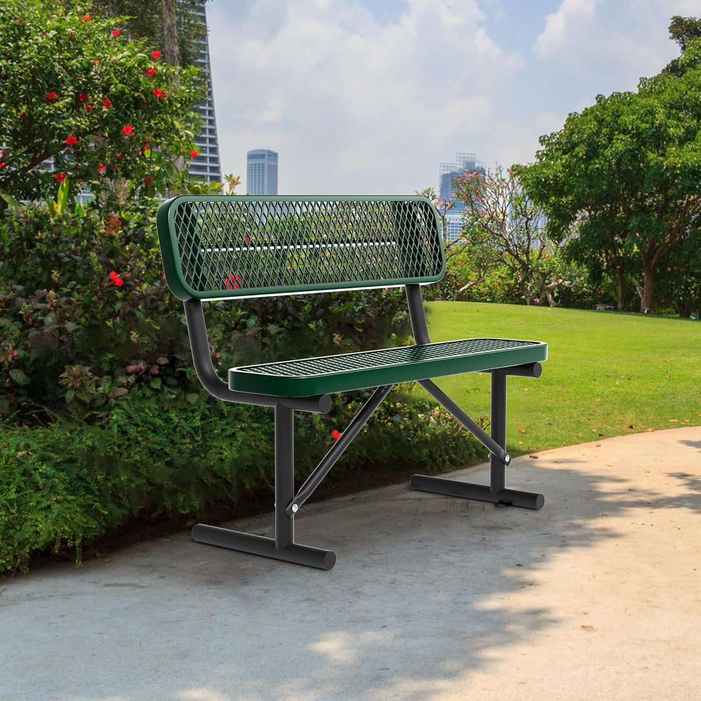 4FT Benches for Outside, Heavy-Duty Portable Outdoor Garden Bench with Back, Metal Park Bench, Commercial-Grade Seating,Industrial Bench Patio Bench Furniture for Beach Yard School Shopping Centers